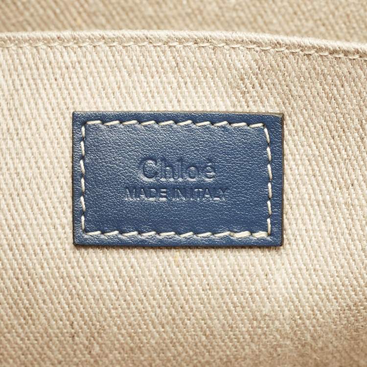 Pre Owned Chloé Woody Medium Blue Denim and Leather Tote
