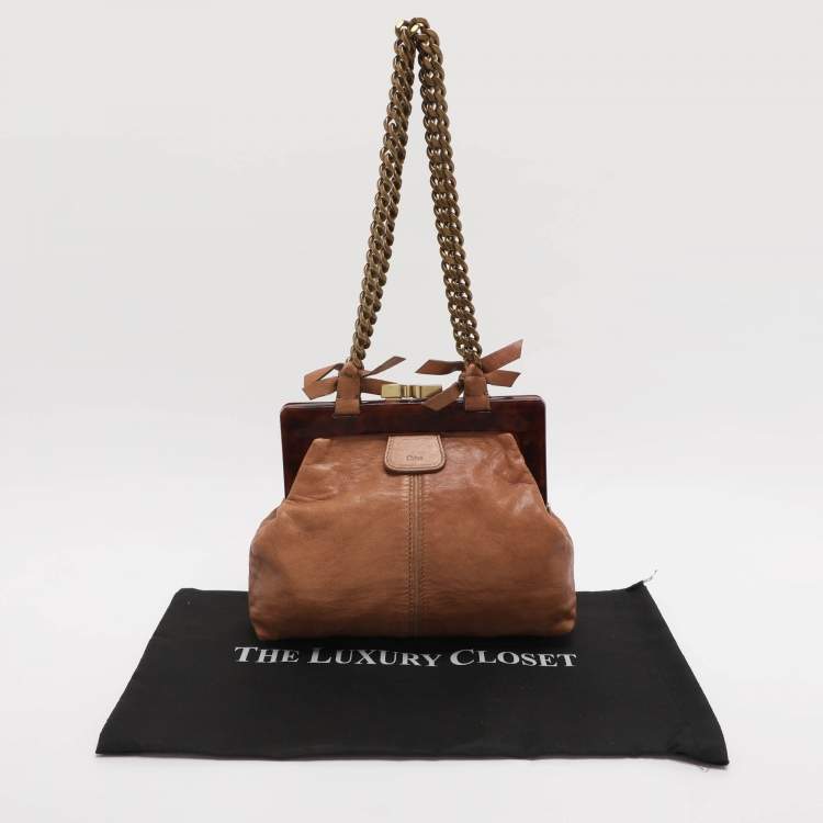 Pre Owned Chloe Beige Leather Frame Shoulder Bag