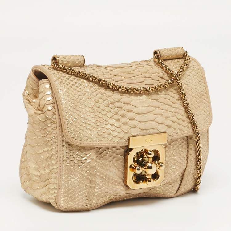 Pre Owned Chloe Elsie Small Beige/Gold Python Shoulder Bag