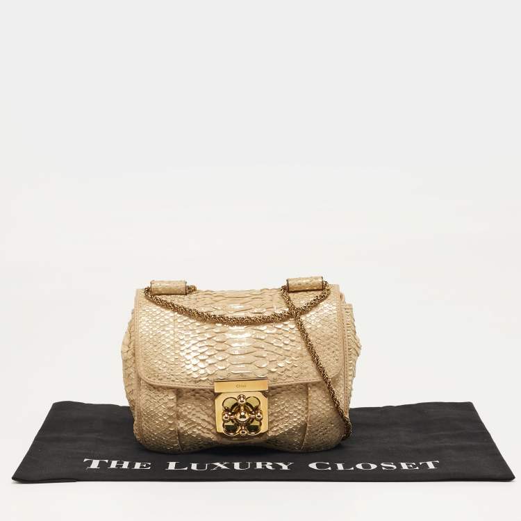 Pre Owned Chloe Elsie Small Beige/Gold Python Shoulder Bag