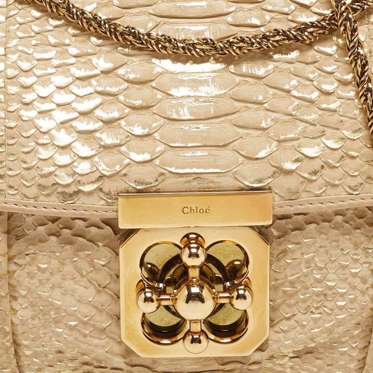 Pre Owned Chloe Elsie Small Beige/Gold Python Shoulder Bag