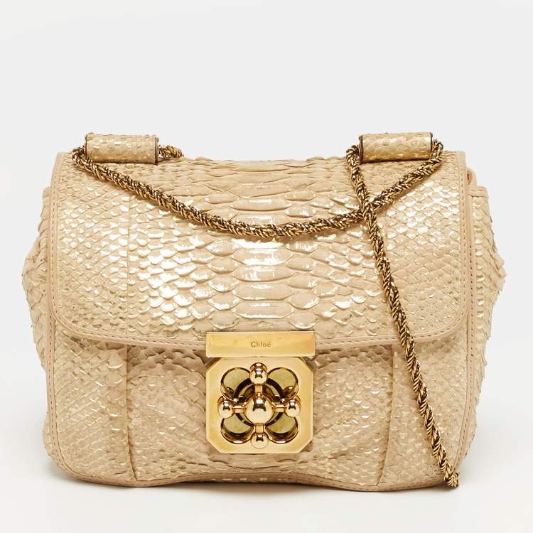 Pre Owned Chloe Elsie Small Beige/Gold Python Shoulder Bag