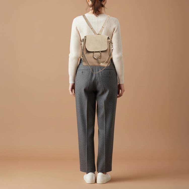Pre Owned Chloe Faye Day Small Beige Leather and Suede Backpack