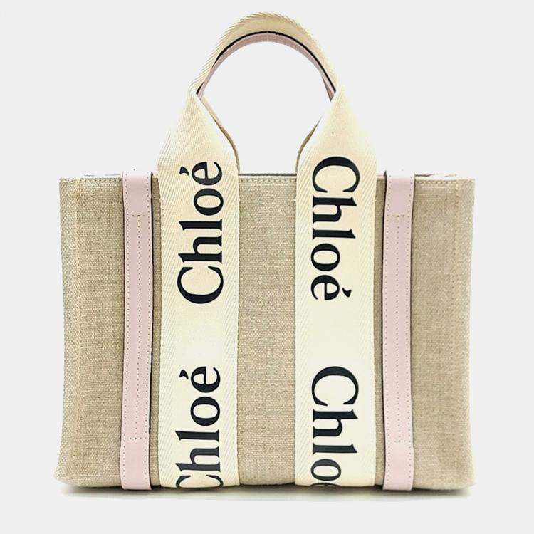 Pre Owned Chloe Beige Canvas Woody Bag Small