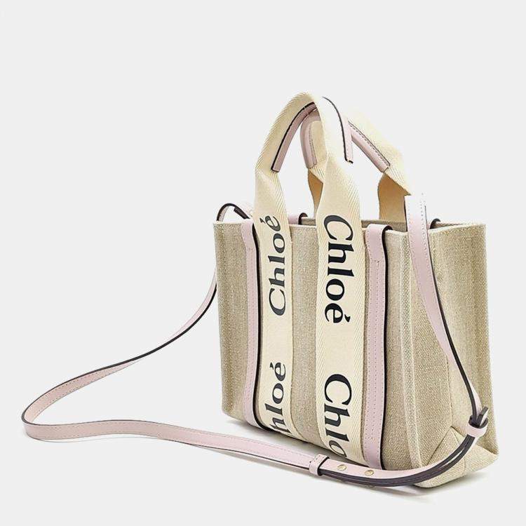 Pre Owned Chloe Beige Canvas Woody Bag Small