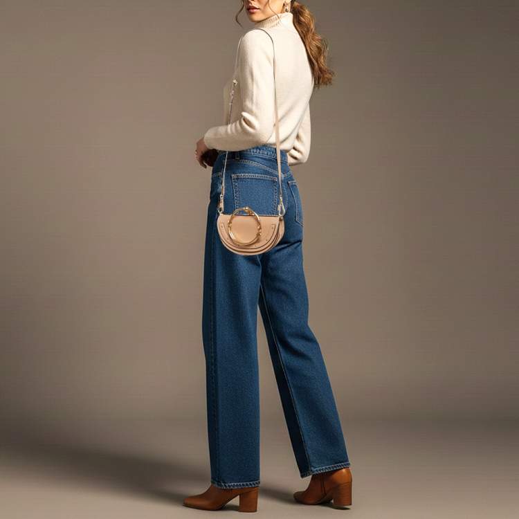 Pre Owned Chloe Nile Bracelet Small Beige Leather Minaudiere Bag