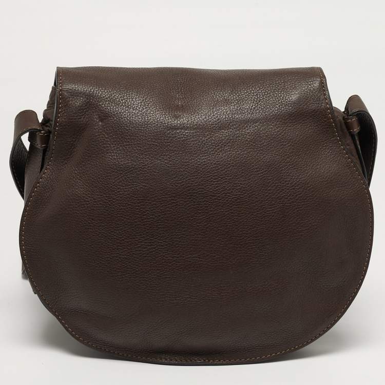 Pre Owned Chloe Marcie Medium Dark Brown Leather Crossbody Bag