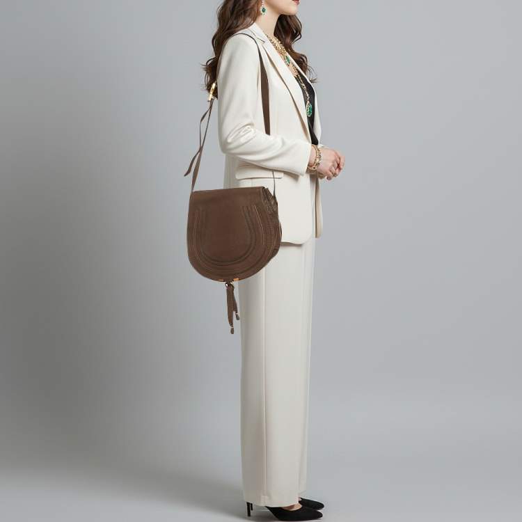 Pre Owned Chloe Marcie Medium Dark Brown Leather Crossbody Bag