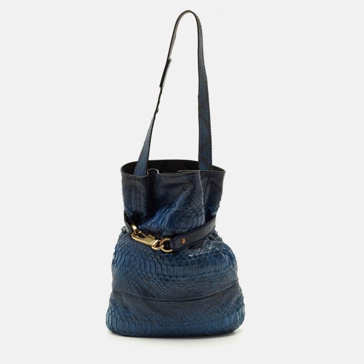 Pre Owned Chloe Joan Blue/Black Python Bucket Bag