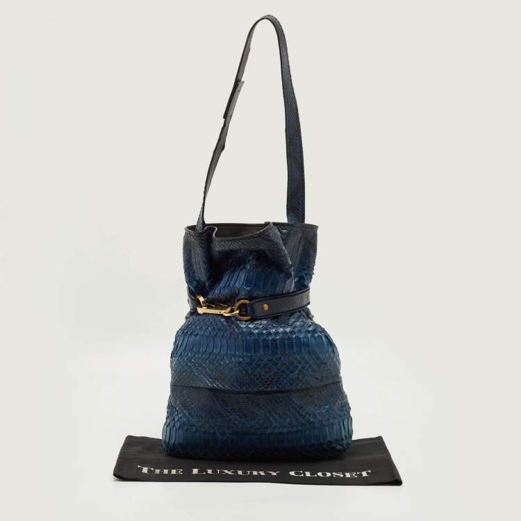 Pre Owned Chloe Joan Blue/Black Python Bucket Bag