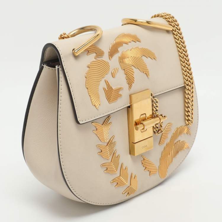 مملوكة مسبقًا Chloe Palm Embellished Drew Small Light Beige Leather Shoulder Bags
