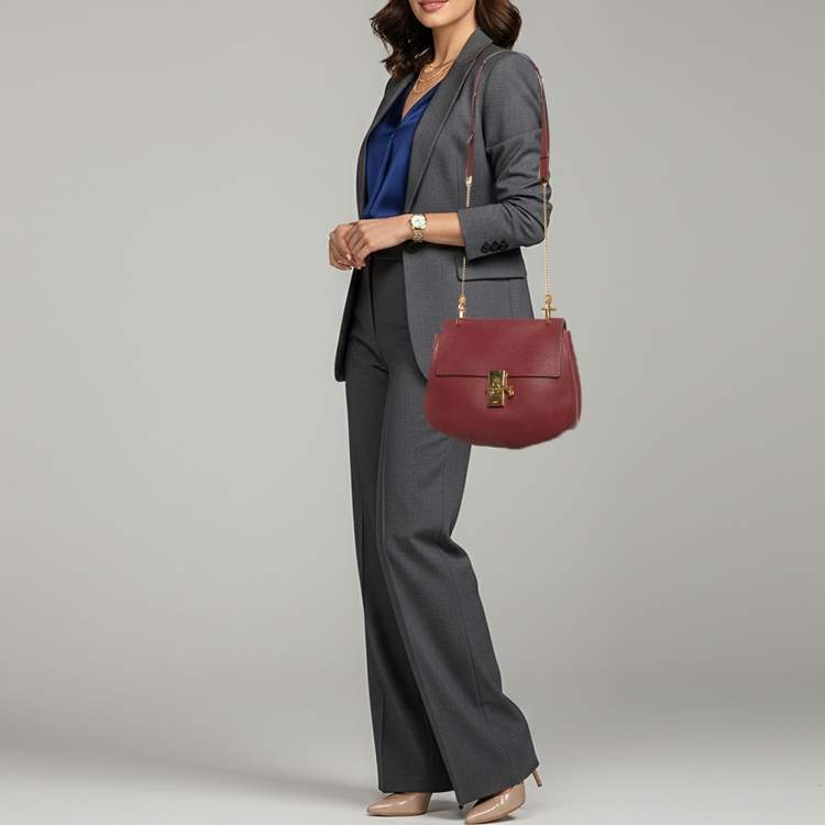 Pre Owned Chloe Drew Large Red Leather Shoulder Bag