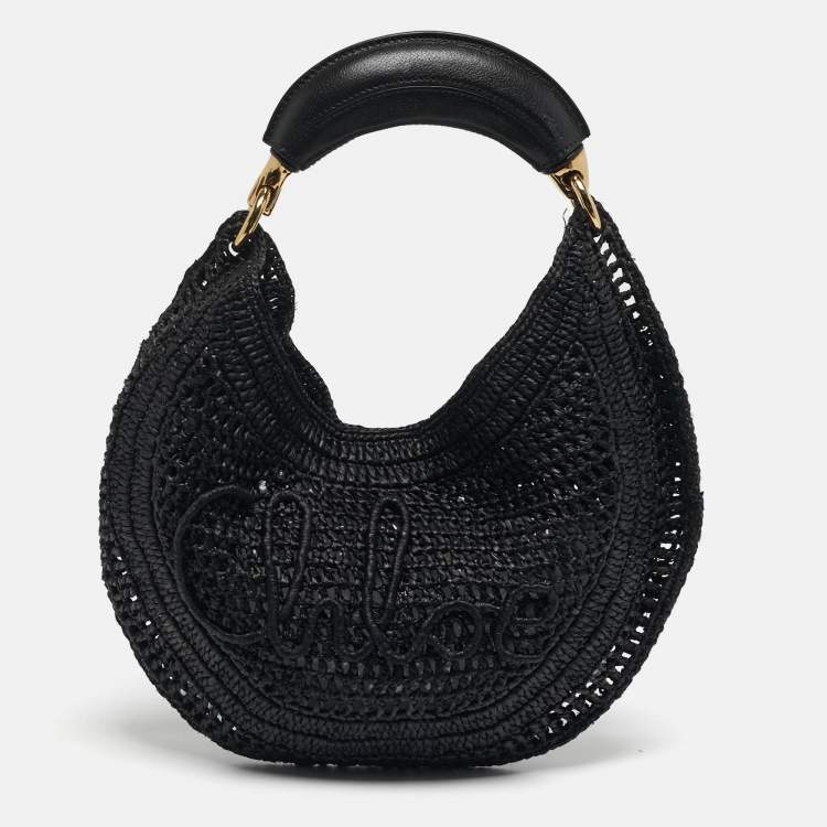 Pre Owned Chloe Summer Banana Black Raffia Hobo