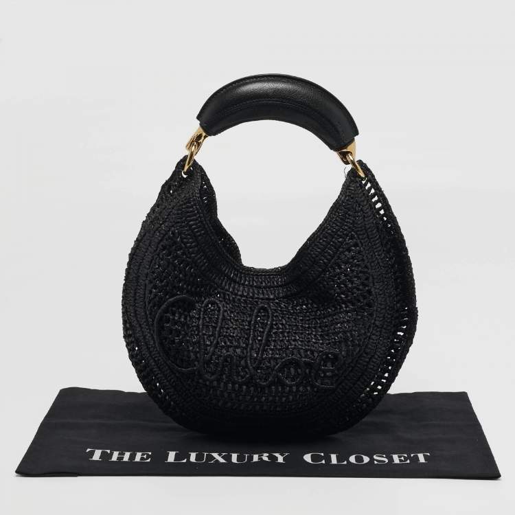 Pre Owned Chloe Summer Banana Black Raffia Hobo