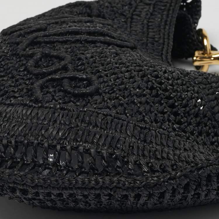 Pre Owned Chloe Summer Banana Black Raffia Hobo