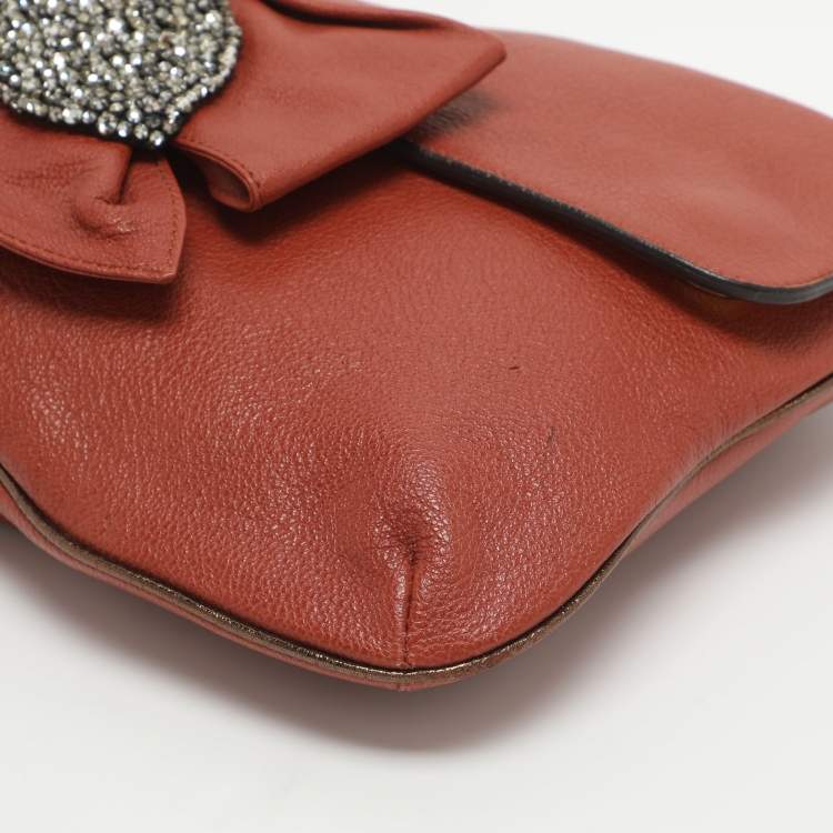 Pre Owned Chloe Brick Leather Crystal Bow Embellished Chain Bag