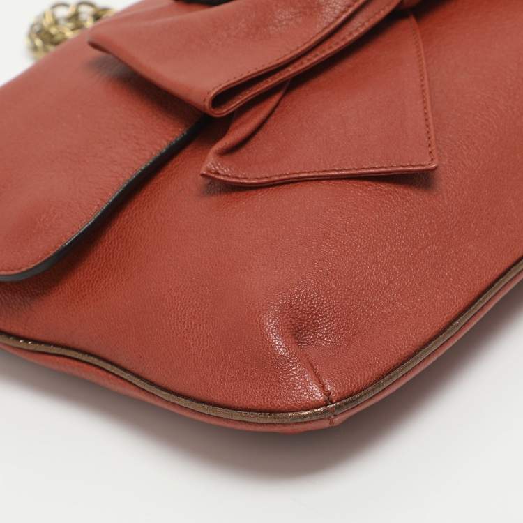 Pre Owned Chloe Brick Leather Crystal Bow Embellished Chain Bag