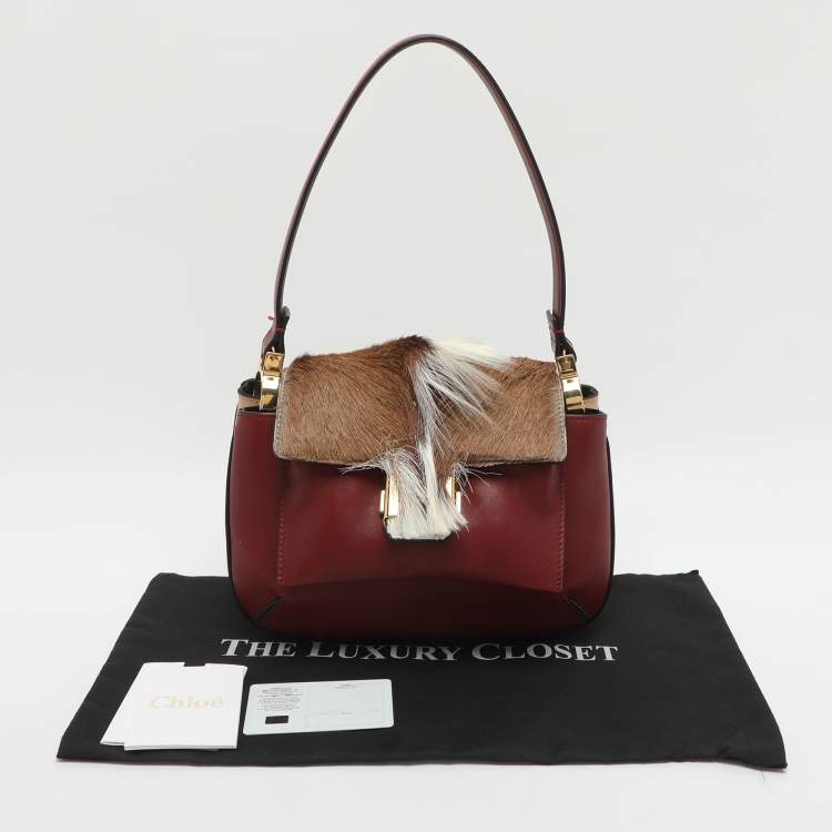 Pre Owned Chloe Amelia Burgundy/Beige Gazelle and Leather Shoulder Bag