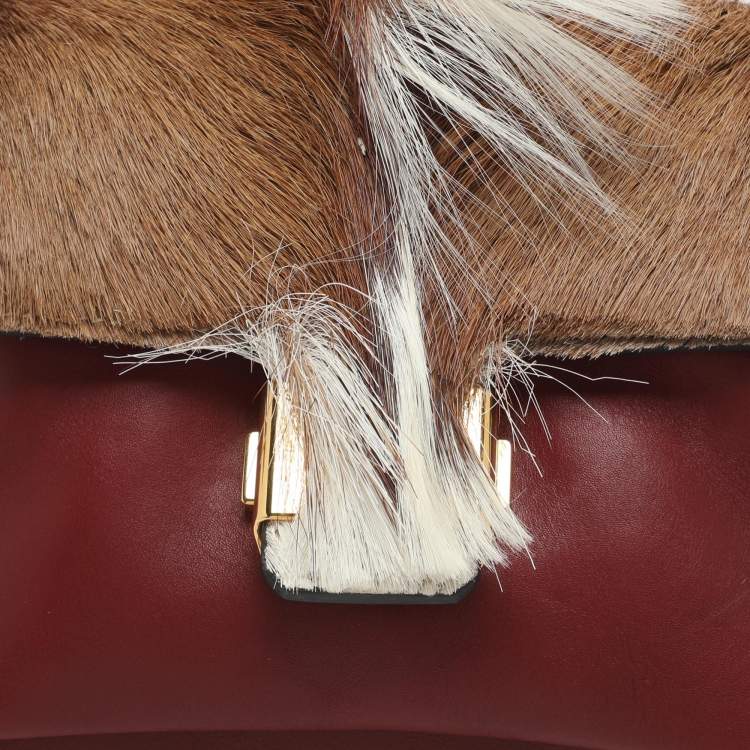 Pre Owned Chloe Amelia Burgundy/Beige Gazelle and Leather Shoulder Bag