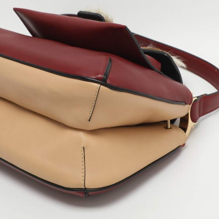 Pre Owned Chloe Amelia Burgundy/Beige Gazelle and Leather Shoulder Bag