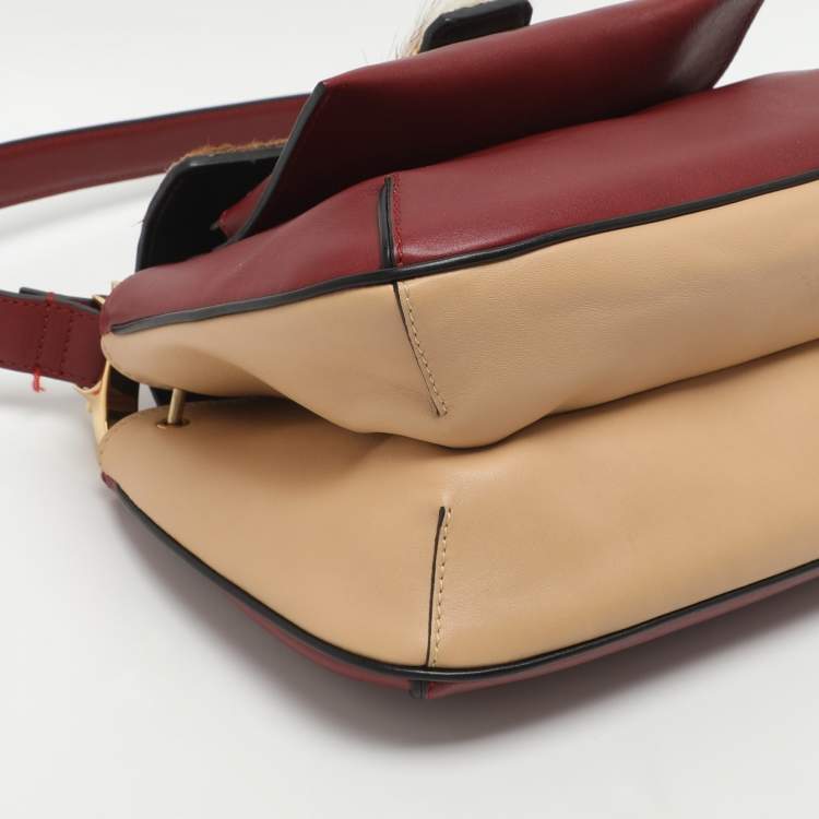 Pre Owned Chloe Amelia Burgundy/Beige Gazelle and Leather Shoulder Bag