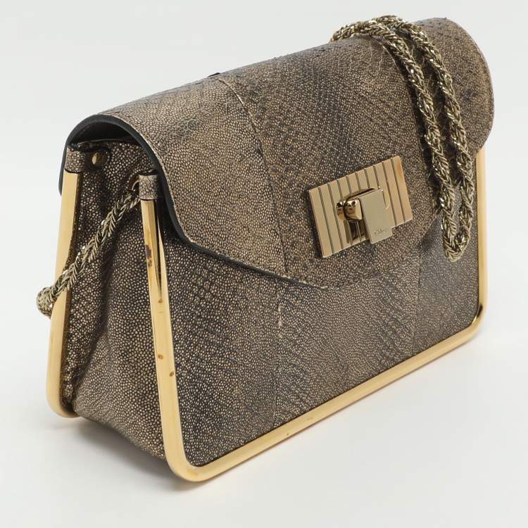Pre Owned Chloe Sally Small Metallic Python Embossed Leather Shoulder Bag