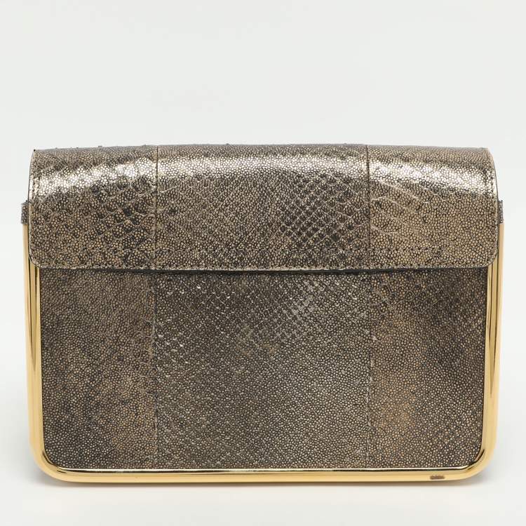 Pre Owned Chloe Sally Small Metallic Python Embossed Leather Shoulder Bag