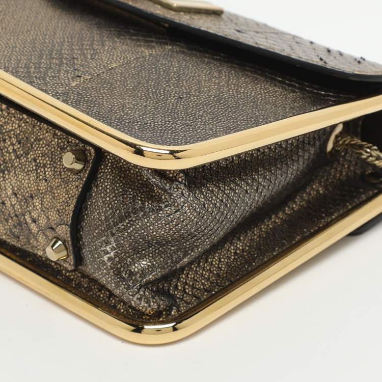 Pre Owned Chloe Sally Small Metallic Python Embossed Leather Shoulder Bag