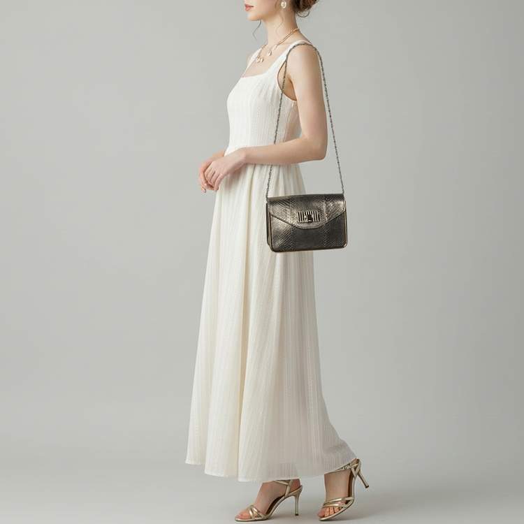 Pre Owned Chloe Sally Small Metallic Python Embossed Leather Shoulder Bag