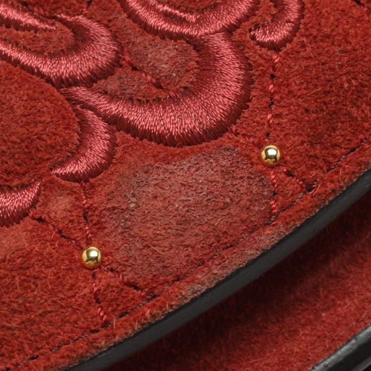 Pre Owned Chloe Tess Embroidered Red Leather and Suede Shoulder Bags