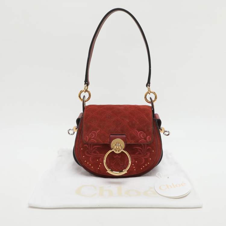 Pre Owned Chloe Tess Embroidered Red Leather and Suede Shoulder Bags