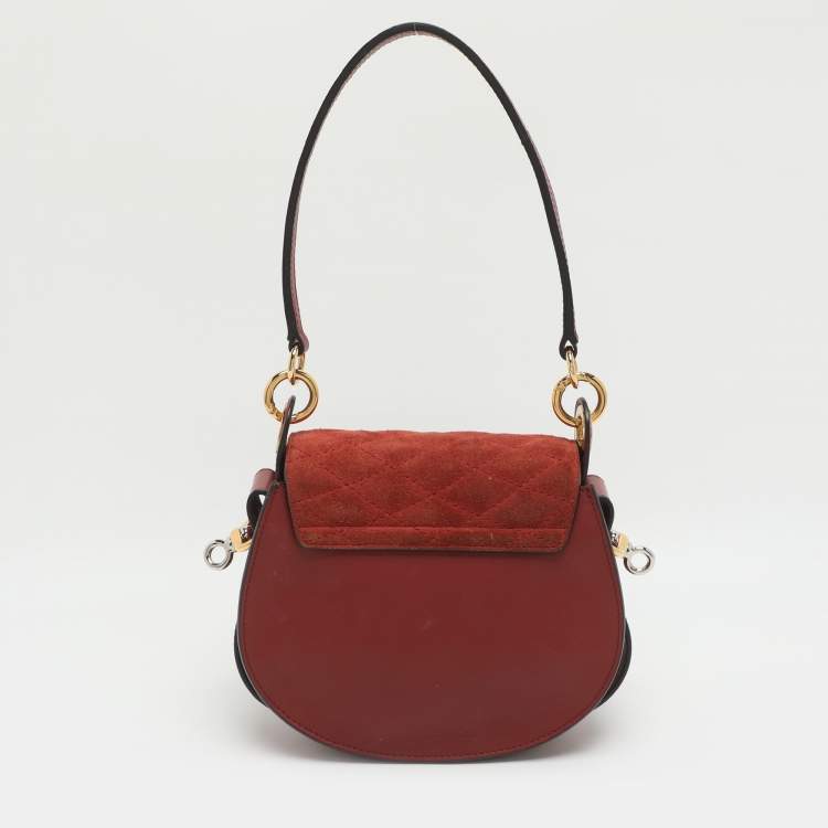 Pre Owned Chloe Tess Embroidered Red Leather and Suede Shoulder Bags