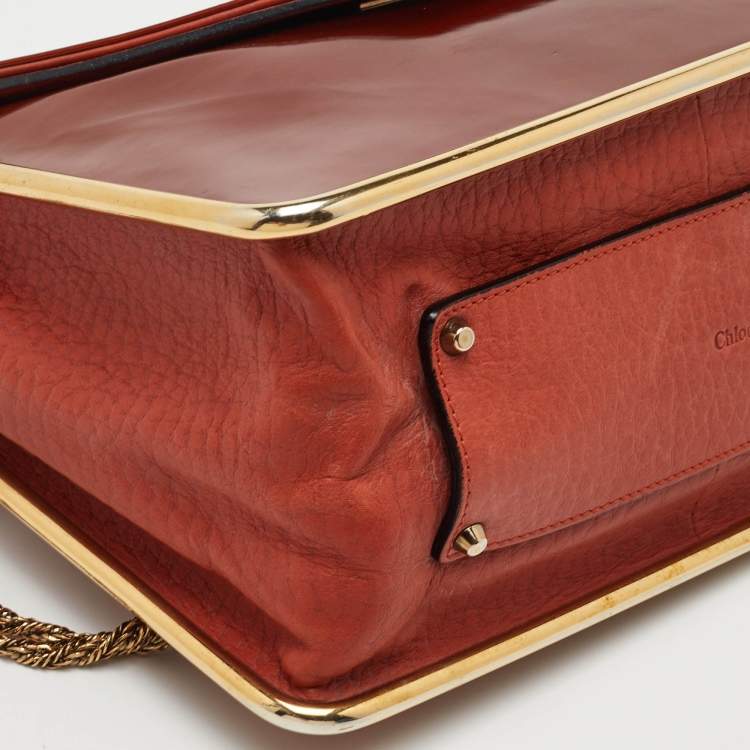 Pre Owned Chloe Sally Medium Orange Patent Leather Flap Shoulder Bag