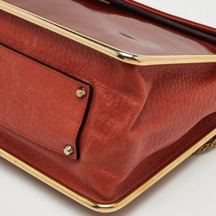 Pre Owned Chloe Sally Medium Orange Patent Leather Flap Shoulder Bag