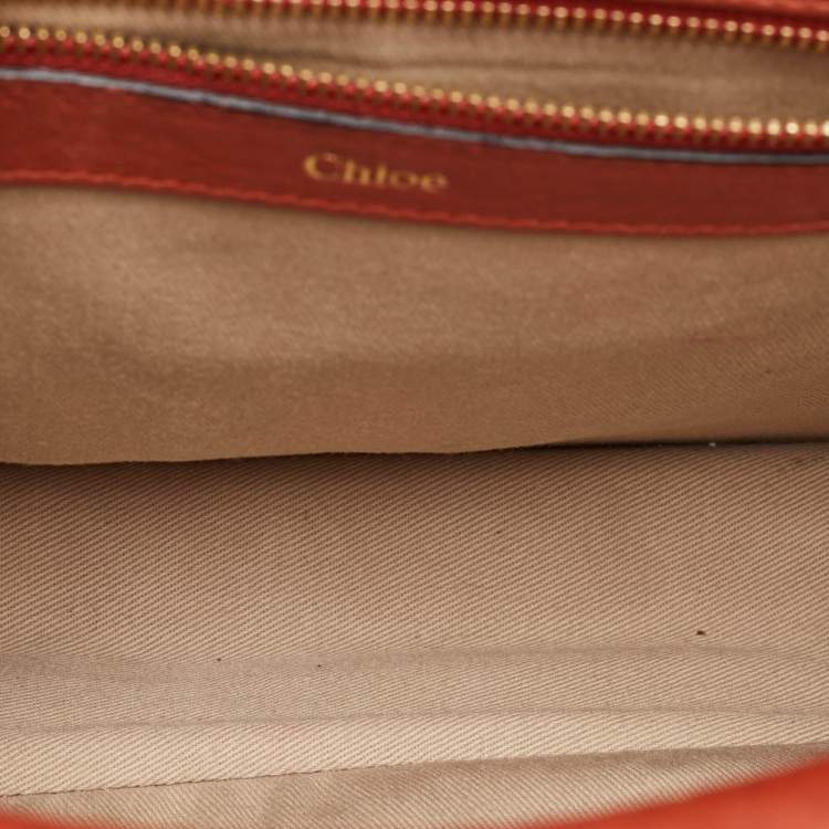 Pre Owned Chloe Sally Medium Orange Patent Leather Flap Shoulder Bag
