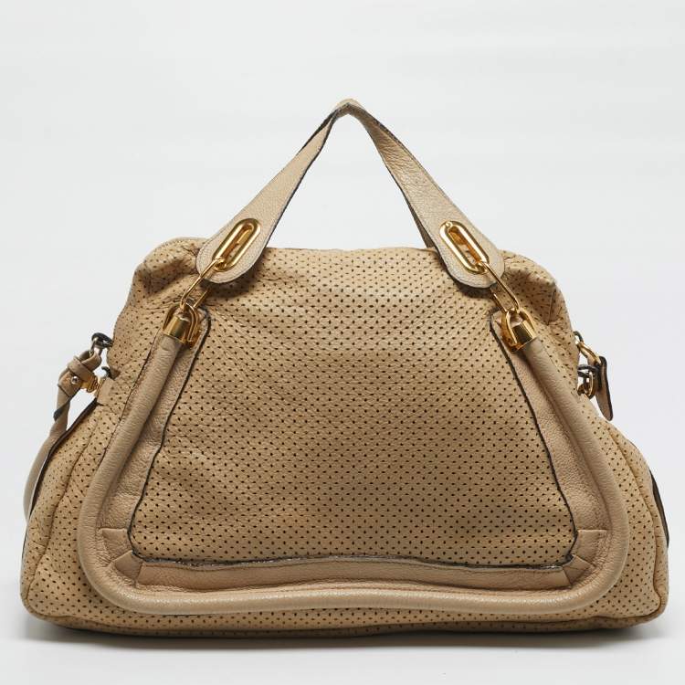 Pre Owned Chloe Paraty Large Perforated Leather Shoulder Bag