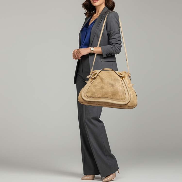 Pre Owned Chloe Paraty Large Perforated Leather Shoulder Bag