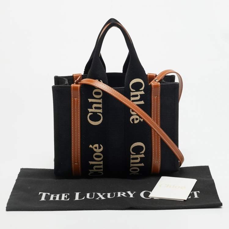 Pre Owned Chloe Woody Small Black/Brown Canvas and Leather Tote