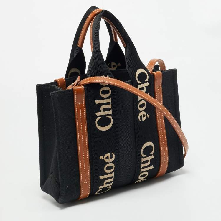 Pre Owned Chloe Woody Small Black/Brown Canvas and Leather Tote