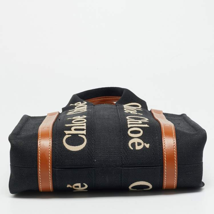 Pre Owned Chloe Woody Small Black/Brown Canvas and Leather Tote