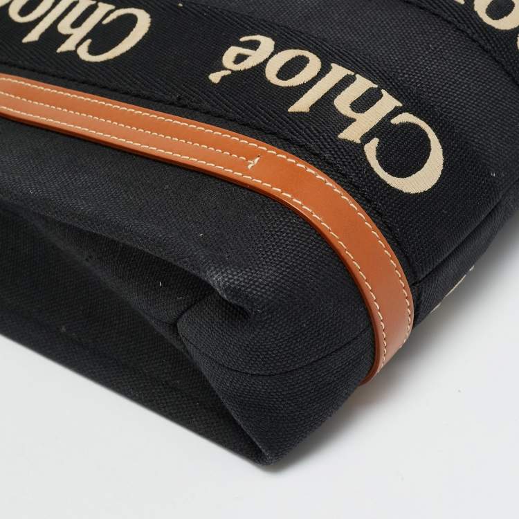 Pre Owned Chloe Woody Small Black/Brown Canvas and Leather Tote