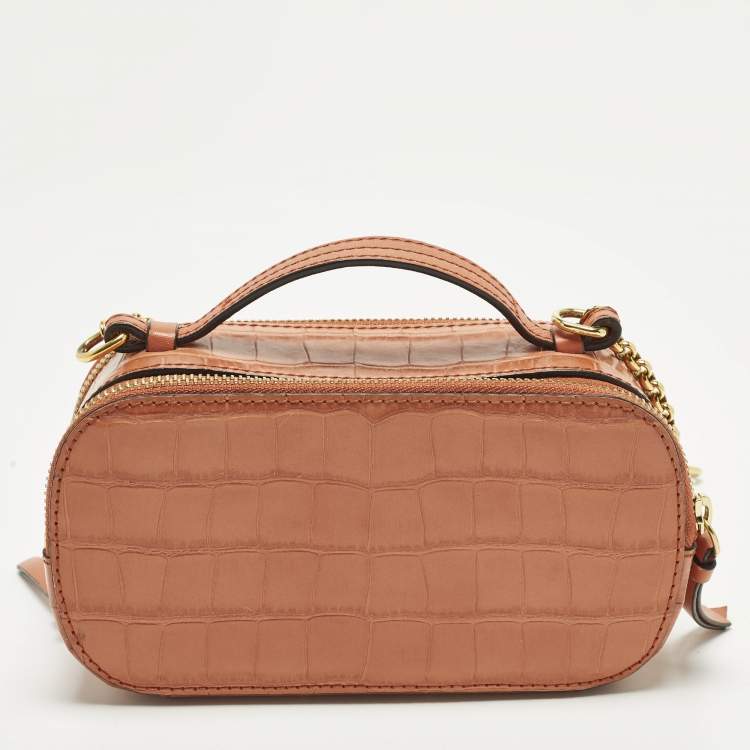Pre Owned Chloé Vanity C Mini Brown Croc Embossed Shoulder Bag