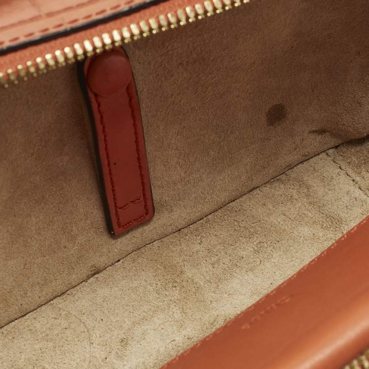 Pre Owned Chloé Vanity C Mini Brown Croc Embossed Shoulder Bag