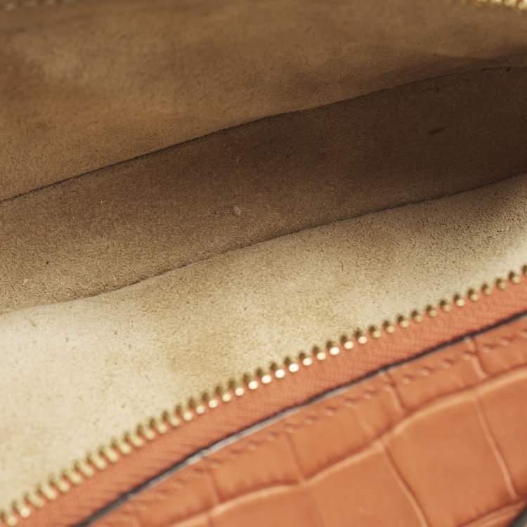 Pre Owned Chloé Vanity C Mini Brown Croc Embossed Shoulder Bag