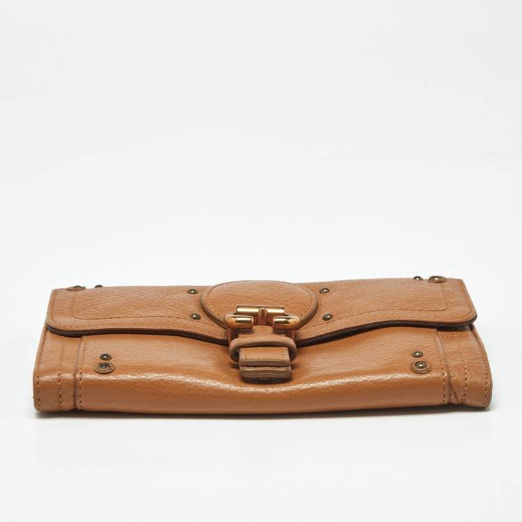Pre Owned Chloe Brown Leather Buckle Detail Continental Wallet