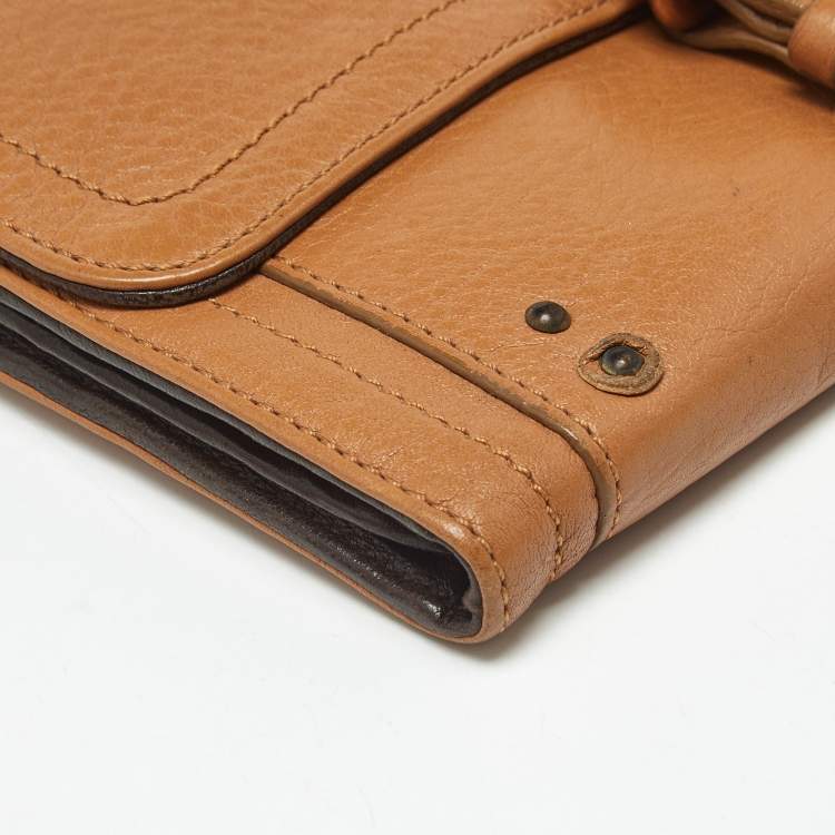 Pre Owned Chloe Brown Leather Buckle Detail Continental Wallet