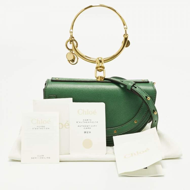 Pre Owned Chloe Nile Minaudiere Bracelet Small Green Leather Shoulder Bag