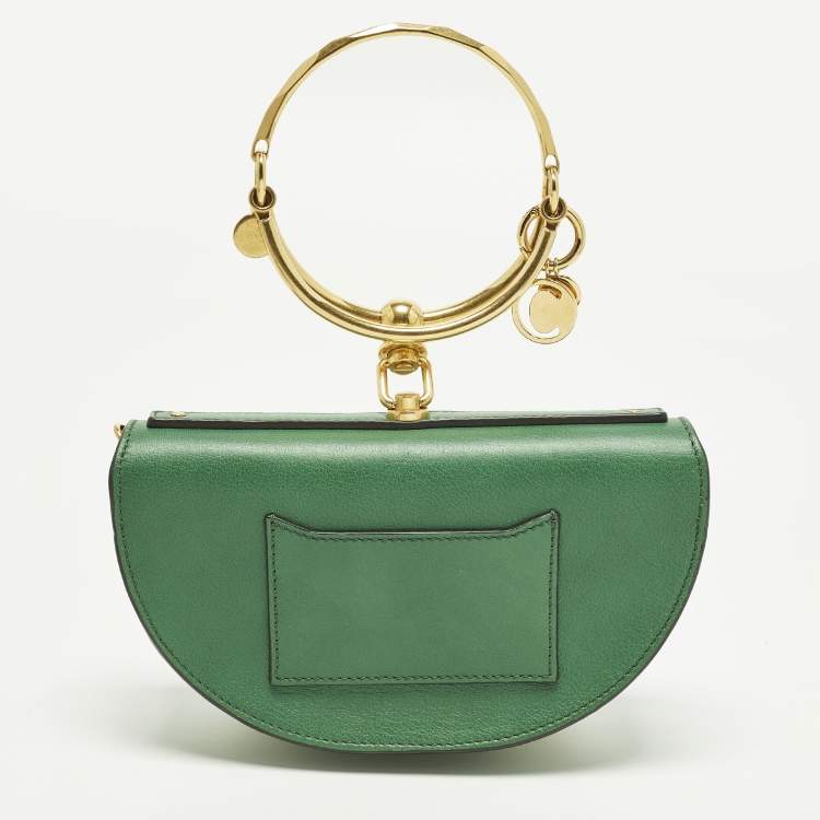 Pre Owned Chloe Nile Minaudiere Bracelet Small Green Leather Shoulder Bag
