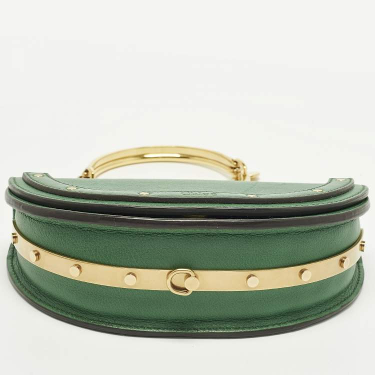 Pre Owned Chloe Nile Minaudiere Bracelet Small Green Leather Shoulder Bag