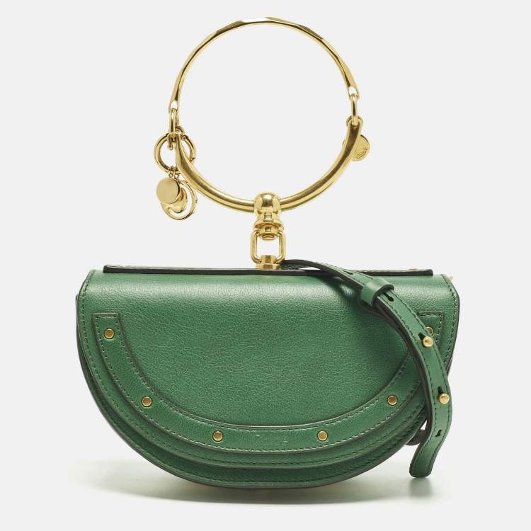 Pre Owned Chloe Nile Minaudiere Bracelet Small Green Leather Shoulder Bag